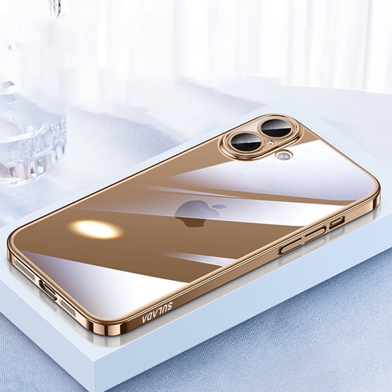 Allytechgroup iPhone 16 Plus Case with Camera Lens Protctor, Crystal Clear Back Cover Heavy Duty Shockproof Drop Proof Anti-Scratch Phone Case for Apple iPhone 16 Plus, Titaniumgold