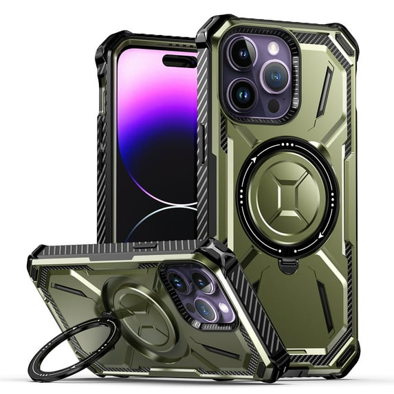 Allytechgroup for iPhone 16 Plus Case, Compatible with Magsafe, Military Grade Drop Protection Ring Holder Kickstand Full Body Rugged Shockproof Phone Case Cover for Women Men, Armygreen