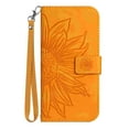thumbnail image 1 of Allytechgroup for iPhone 16 Plus Case with Hand Strap, RFID Blocking Embossed Sunflower PU Leather Wallet Case with Credit Card Slot Shockproof Magnetic Snap Protective Case, Yellow, 1 of 8