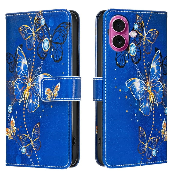 Allytechgroup iPhone 16 Plus Case Wallet Cover with Card Holder, Flip Folio Phone Case for Apple iPhone 16 Plus with Magnetic Closure, Kickstand & RFID Blocking Case for Women Men, Purple Butterfly