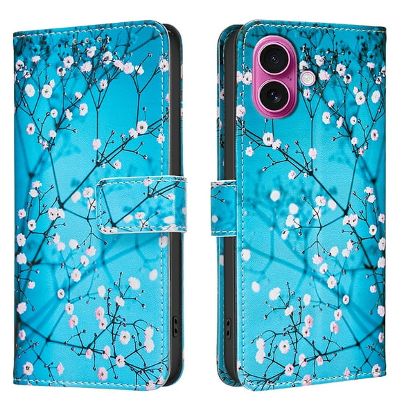 Allytechgroup iPhone 16 Plus Case Wallet Cover with Card Holder, Flip Folio Phone Case for Apple iPhone 16 Plus with Magnetic Closure, Kickstand & RFID Blocking Case for Women Men, Blossom