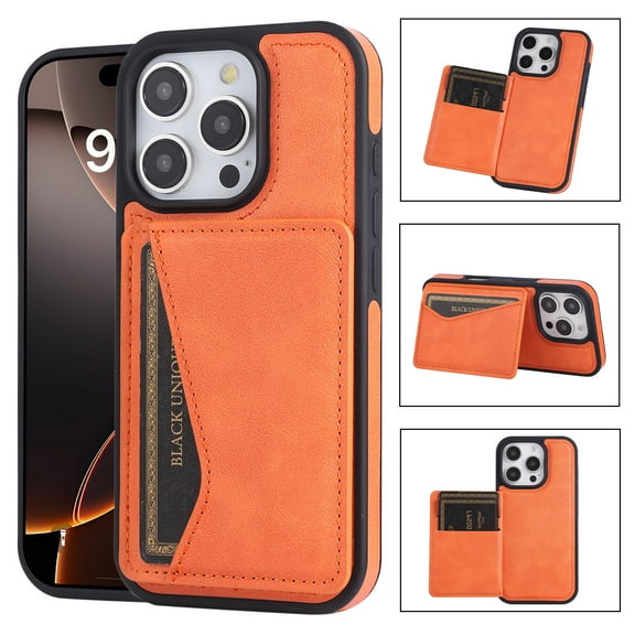 Allytechgroup iPhone 16 Plus Case Wallet, Premium PU Leather Back Cover with Cards Holder Drop Proof Shock Asorption Stylish Hybrid Phone Case for Apple iPhone 16 Plus, Orange