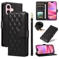 thumbnail image 1 of Allytechgroup iPhone 16 Plus Case Wallet, Premium PU Leather Cards Slots Hand Wrist Shoulder Strap Flip Cover Stand Protective Phone Case for Apple iPhone 16 Plus, Black, 1 of 7