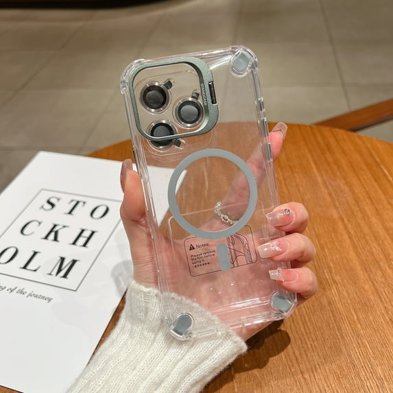 Allytechgroup for iPhone 16 Plus Clear Case, Built-in Camera Lens Protector Kickstand Compatible with MagSafe Anti-Yellowing Shockproof Magnetic Back Cover Bumper for iPhone 16 Plus, Gray