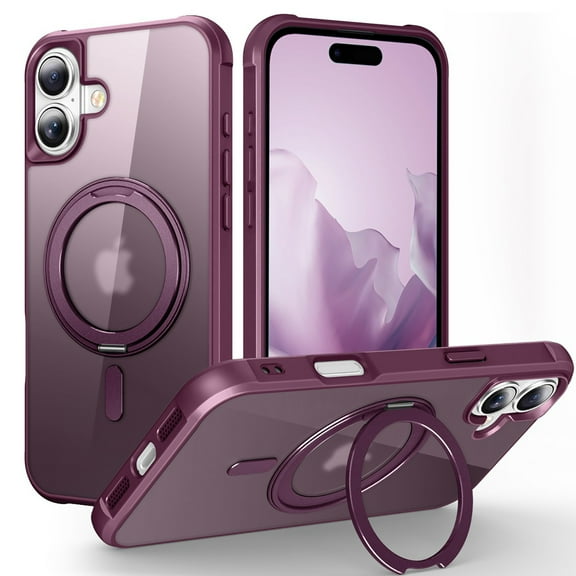 Allytechgroup iPhone 16 Plus Magnetic Case with Rotating Stand, Multi Angle Viewing Stand Anti-Scratch Compatible with Magsafe & Car Mount Phone Case for Apple iPhone 16 Plus, Winered