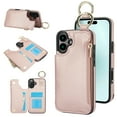 thumbnail image 1 of Allytechgroup iPhone 16 Plus Wallet Case, RFID Blocking Zipper Pocket Ring Holder Kickstand Bumper Shockproof Portable Durable Phone Case for Apple iPhone 16 Plus, Rosegold, 1 of 8