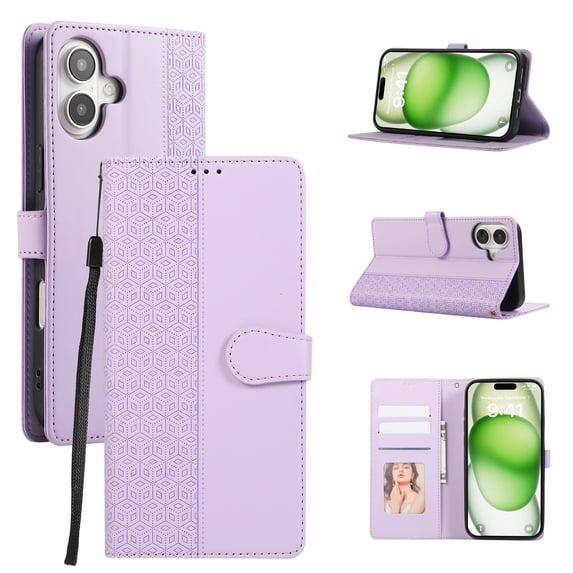 Allytechgroup for iPhone 16 Plus Wallet Case, Stylish Phone Case with Card Slots RFID Blocking Flip Stand PU Leather Shockproof Convenient Hand Wrist Case Cover for iPhone 16 Plus, Purple