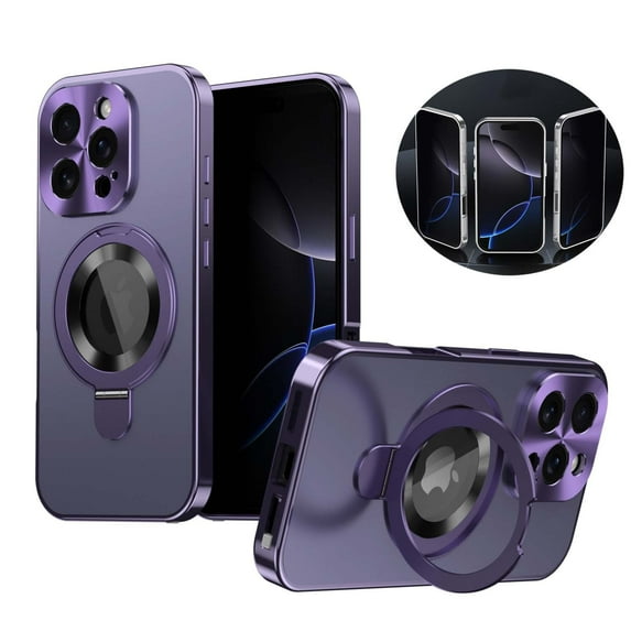 Allytechgroup iPhone 16 Pro Case with Anti-Spy Screen Protector Film, Compatible with Mag-safe Shockproof Privacy Protection Anti-Scratch Ring Stand Phone Case for Apple iPhone 16 Pro,Darkpurple