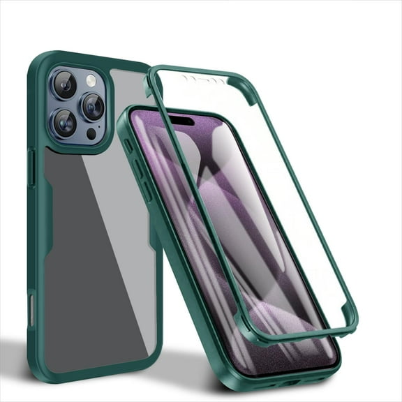 Allytechgroup for iPhone 16 Pro Case with Built-in Screen Protector, Full Body Protection Hard Acrylic Back Lightweight Scratch Resistant Clear Cover for iPhone 16 Pro - Darkgreen