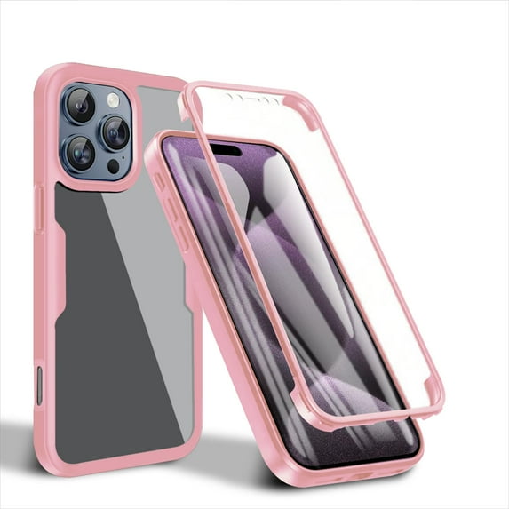 Allytechgroup for iPhone 16 Pro Case with Built-in Screen Protector, Full Body Protection Hard Acrylic Back Lightweight Scratch Resistant Clear Cover for iPhone 16 Pro - Pink