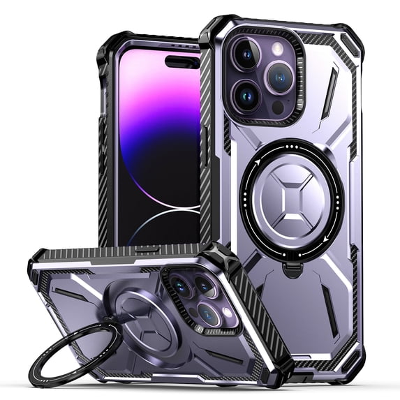Allytechgroup for iPhone 16 Pro Case, Compatible with Magsafe, Military Grade Drop Protection Ring Holder Kickstand Full Body Rugged Shockproof Phone Case Cover for Women Men, Purple