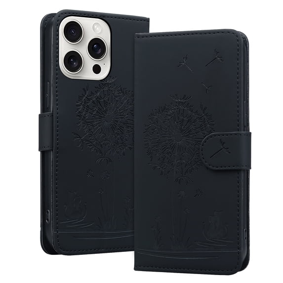 Allytechgroup for iPhone 16 Pro Case with Credit Card Slot, RFID Blocking PU Leather Flip Wallet Case for Women Girls Shockproof Protective Case Cover for iPhone 16 Pro, Black