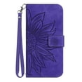 thumbnail image 1 of Allytechgroup for iPhone 16 Pro Case with Hand Strap, RFID Blocking Embossed Sunflower PU Leather Wallet Case with Credit Card Slot Shockproof Magnetic Snap Protective Case, Darkpurple, 1 of 8
