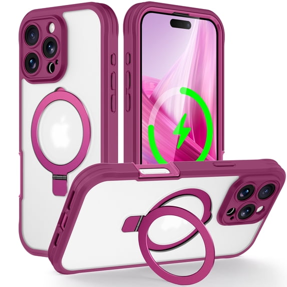 Allytechgroup iPhone 16 Pro Case Magsafe, Mangetic Back Cover Wireless Charging Support Kickstand Ring Holder Anti-Scratch Phone Case for Apple iPhone 16 Pro, Rose