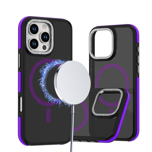Allytechgroup iPhone 16 Pro Case, Rugge [Compatible with Magsafe] Wireless Charging Support Anti-Scratch Hybrid TPU PC Heavy Duty Shockproof Phone Case Cover for Apple iPhone 16 Pro, Purple