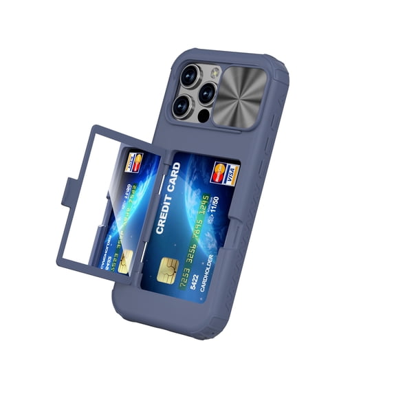 Allytechgroup iPhone 16 Pro Case with Sliding Camera Lens Protector, Shockproof Full Body Protective Anti-Slip Card Holder Wallet Phone Case for Apple iPhone 16 Pro, Blue