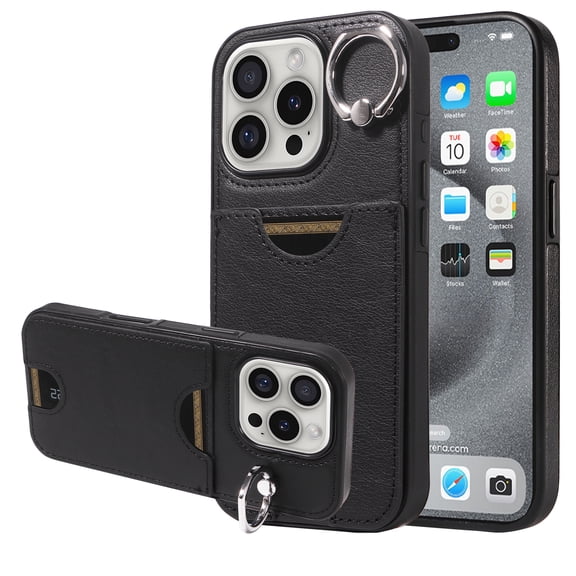 Allytechgroup iPhone 16 Pro Case Wallet, with Ring Holder Kickstand Anti-Scratch Back Cover with Removal Pin & SIM Cards Slots Shockproof Phone Case for Apple iPhone 16 Pro, Black