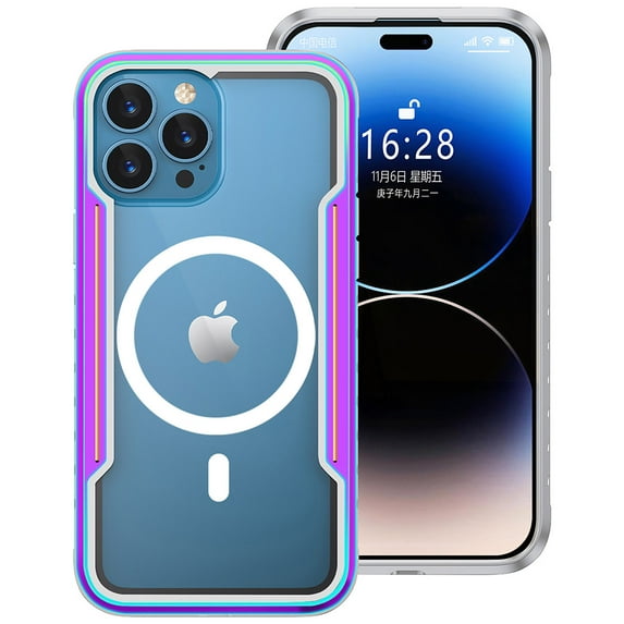Allytechgroup iPhone 16 Pro Clear Case Mangetic, Wireless Charging Military Grade Shockproof Bumper Anti-Scratch Anti-Yellow Hard Shell Magsafe Compatible Case for Apple iPhone 16 Pro, Rainbow