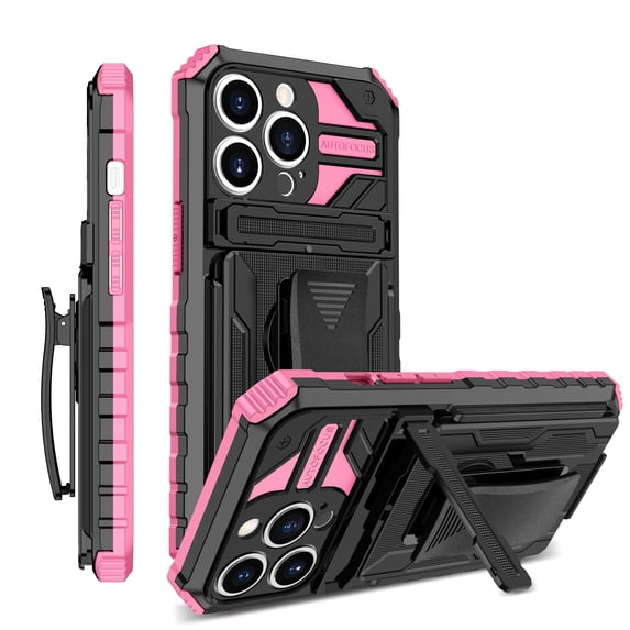 Allytechgroup for iPhone 16 Pro Max Case with Belt Clip Holster, Slim Phone Not Hot/Fast Heat Dissipation Case with Kickstand Military Grade Drop Protection for iPhone 16 Pro Max, Pink