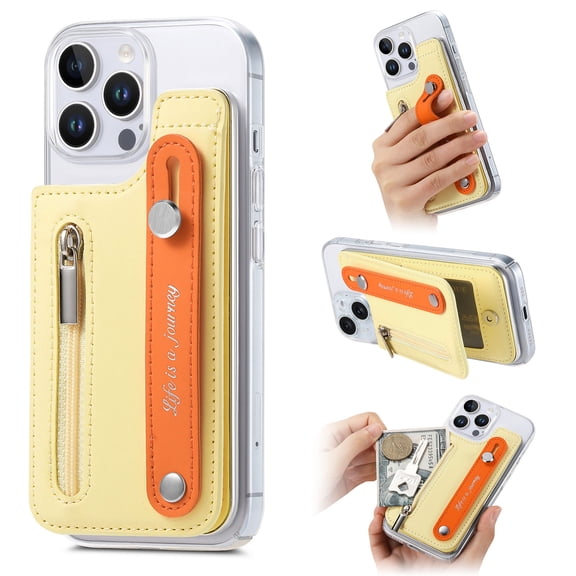 Allytechgroup iPhone 16 Pro Max Case with Cards Holder & Hand Strap, Clear Back Cover Shockproof Drop Protective Anti-Yellowing Bumper Phone Case for Apple iPhone 16 Pro Max, Yellow