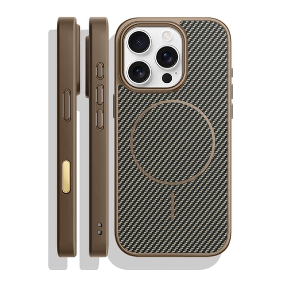 Allytechgroup iPhone 16 Pro Max Case, Compatible with Mag-safe Slim Shockproof Protective Cover with Carbon Fiber Texture Wireless Charging Support Phone Case for Apple iPhone 16 Pro Max, Desertgold