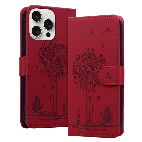 Allytechgroup for iPhone 16 Pro Max Case with Credit Card Slot, RFID Blocking PU Leather Flip Wallet Case for Women Girls Shockproof Protective Case Cover for iPhone 16 Pro Max, Red