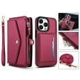 thumbnail image 1 of Allytechgroup for iPhone 16 Pro Max Case with Detachable Cards Holder, Built-in Shoulder Strap Wrist Strap Compatible with MagSafe Shockproof Magnetic Full Body Cover for iPhone 16 Pro Max, Red, 1 of 7