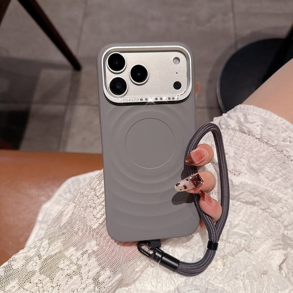 Allytechgroup for iPhone 16 Pro Max Case with Hand Strap, Glitter Bling Diamond Embossed Shockproof Anti-Scratch Stylish Ripple Design Back Cover Bumper Phone Case for iPhone 16 Pro Max, Darkgray