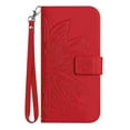 thumbnail image 1 of Allytechgroup for iPhone 16 Pro Max Case with Hand Strap, RFID Blocking Embossed Sunflower PU Leather Wallet Case with Credit Card Slot Shockproof Magnetic Snap Protective Case, Red, 1 of 8