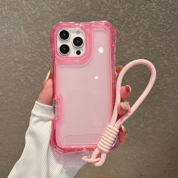 Allytechgroup iPhone 16 Pro Max Case with Lanyard, Clear TPU PC Hybrid Shockproof Anti-Scratch Corner Protective Bumper Wireless Charging Support Hand Strap Cover for Apple iPhone 16 Pro Max,Pink