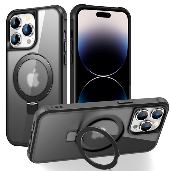 Allytechgroup iPhone 16 Pro Max Case Magnetic, Compatible with Magsafe & Car Mount Adjustable Stand Ring Holder Heavy Duty Shockproof Anti-Scratch Matte Phone Case for iPhone 16 Pro Max, Black