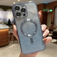 thumbnail image 1 of Allytechgroup for iPhone 16 Pro Max Case, Magnetic Glitter Clear Soft TPU Back Shockproof Shell with Camera Lens Protector [Compatible with MagSafe] Slim Gardient Plating Bling Phone Cover, Blue, 1 of 10