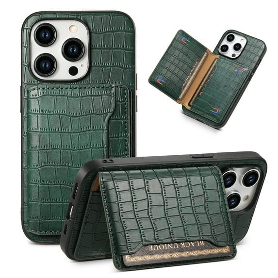 Allytechgroup iPhone 16 Pro Max Case Wallet, Premium PU Leather Crocodile Pattern Cards Holder Stand Feature Shockproof Bumper Slim Fit Phone Case Cover for Apple iPhone 16 Pro Max, Green