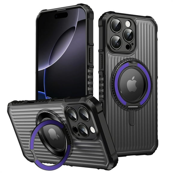 Allytechgroup for iPhone 16 Pro Max Case with kickstand, Built-in Rotating Stand Universal Viewing Angles Precision Camera Cutouts Military Grade Drop Protection for Women Men, Purple