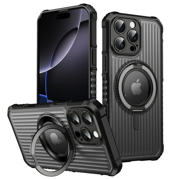 Allytechgroup for iPhone 16 Pro Max Case with kickstand, Built-in Rotating Stand Universal Viewing Angles Precision Camera Cutouts Military Grade Drop Protection for Women Men, Gray
