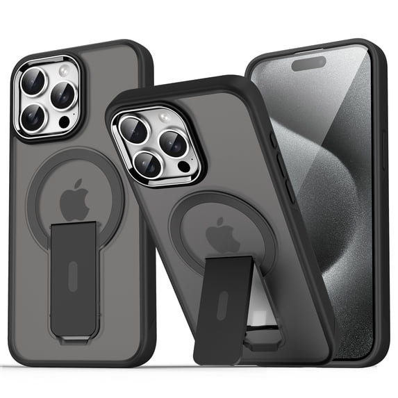 Allytechgroup iPhone 16 Pro Max Magnetic Case, Compatible with Magsafe Wireless Charging Support Bumper Shockproof Kickstand Translucent Matted Phone Case for Apple iPhone 16 Pro Max, Black