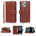 thumbnail image 1 of Allytechgroup iPhone 16 Pro Max Wallet Case, 9 Cards Holder Zipper Wallet Case for Women Men Shockproof Hand Strap Full Protective Flip Stand Case Cover for Apple iPhone 16 Pro Max, Brown, 1 of 8