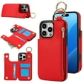 thumbnail image 1 of Allytechgroup iPhone 16 Pro Max Wallet Case, RFID Blocking Zipper Pocket Ring Holder Kickstand Bumper Shockproof Portable Durable Phone Case for Apple iPhone 16 Pro Max, Red, 1 of 8