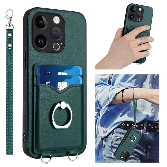 Allytechgroup iPhone 16 Pro Max Wallet Case for Women Men, Premium PU Leather Shockproof Hand Wrist Slim Fit Back Cover Phone Case for iPhone 16 Pro Max, Green