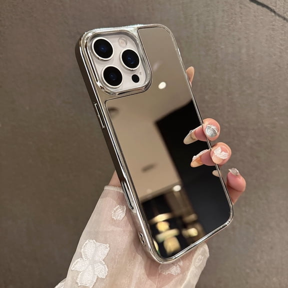 Allytechgroup for iPhone 16 Pro Protective Case, Dust/Dirt Proof Shock-Absorbent Non-Slip Glossy Mirror PC+TPU Lightweight Shockproof Back Cover Bumper for iPhone 16 Pro, Silver