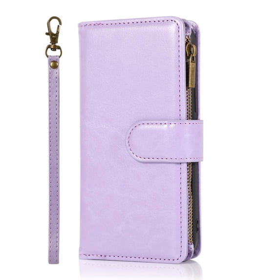 Allytechgroup iPhone 16 Pro Wallet Case, 9 Cards Holder Zipper Wallet Case for Women Men Shockproof Hand Strap Full Protective Flip Stand Case Cover for Apple iPhone 16 Pro,Lavender