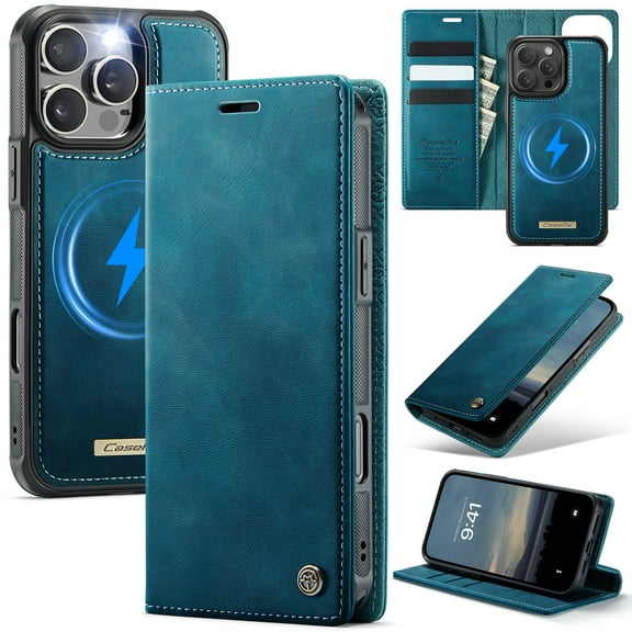 Allytechgroup for iPhone 16 Pro Wallet Case, Magnetic Detachable PU Leather Folio with Card Slots & Cash Pocket Rugged TPU Shockproof Cover Wireless Charging Support for Women Men, Green