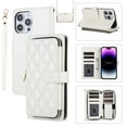 thumbnail image 1 of Allytechgroup for iPhone 16 Pro Wallet Case, Premium PU Leather Magnetic Buckle Zipper Pocket Card Slots Flip Stand Protective Cover with Hand Strap & Shoulder Strap - White, 1 of 12