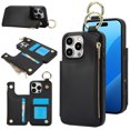 thumbnail image 1 of Allytechgroup iPhone 16 Pro Wallet Case, RFID Blocking Zipper Pocket Ring Holder Kickstand Bumper Shockproof Portable Durable Phone Case for Apple iPhone 16 Pro, Black, 1 of 8