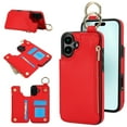 thumbnail image 1 of Allytechgroup iPhone 16 Wallet Case, RFID Blocking Zipper Pocket Ring Holder Kickstand Bumper Shockproof Portable Durable Phone Case for Apple iPhone 16, Red, 1 of 8