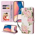 thumbnail image 1 of Allytechgroup for iPhone 16 Wallet Case, Stylish Flowers Pattern PU Leather Cover with Wrist Strap & Card Slots, Kickstand Magnetic Closure Shockproof Case for Women Girls, Rose Flower, 1 of 7