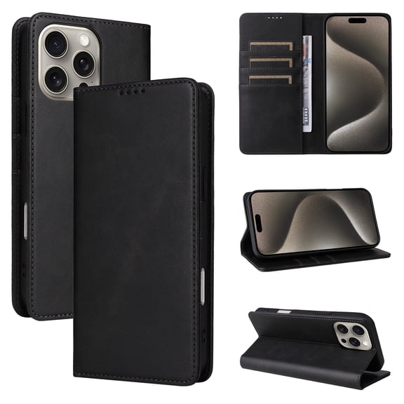 For iPhone 17e 16e Case 6.1", Shockproof Wallet Phone Case for Apple iPhone 17e 16e, RFID Blocking PU Leather Flip Folio Cover with Card Slots & Magnetic Closure for Women Men,Black