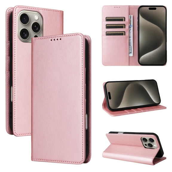 Allytechgroup iPhone 16e Case 6.1", Shockproof Wallet Phone Case for Apple iPhone 16e, RFID Blocking PU Leather Flip Folio Cover with Card Slots & Magnetic Closure for Women Men, Rosegold
