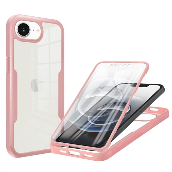 Allytechgroup for iPhone 16e/ iPhone 17e Case with Built-in Screen Protector, Full Body Protection Hard Acrylic Back Lightweight Scratch Resistant Clear Cover for iPhone 16e/ iPhone 17e, Pink