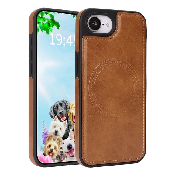 Allytechgroup iPhone 17e 16e Case, [Compatible with Magsafe] Slim Fit Shell Shockproof Anti-Scratch Lightweight Bumper Retro PU Leather TPU Phone Case for Apple iPhone 17e 16e, Darkbrown